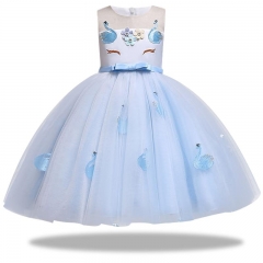 2019 Girls' Ball Princess Dress Elegant Swan Dress Embroidered Unicorn European and American Children's Wear Dress