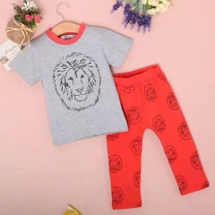 Children's wear summer new boy suit short-sleeved gray lion T-shirt top + orange pants two children's suit k1