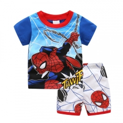 Boys baby new summer children's clothing cotton spiderman style home service casual cartoon printing two-piece suit