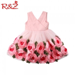 R&amp;Z children's dress 2019 ins summer new children's dress rose flower party wedding dress bow princess dress children's wear