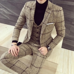 luxury suit ( Blazer + Vest + pant ) Plaid stripes mens suits 2019 Asia size S-5XL High quality men suits mens three-piece set