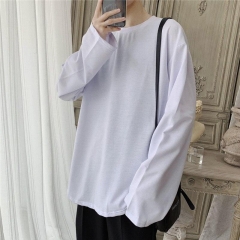 Men's T-shirt 2019 summer new solid color long-sleeved drop-shoulder T-shirt loose casual collar fashion young men's wear