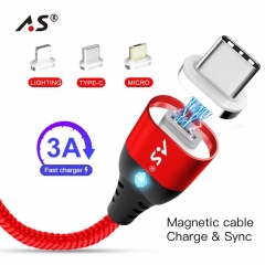 A.S LED Magnetic Cable For Lightning Micro USB Type C Phone Cable for iPhone X 8 7 6 5 Xiaomi 1m Phone Charge Magnet Charger