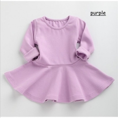 2019 Spring cute girl Dress Solid Color Pleated Baby girls Cotton dresses infant Children's Wear clothes for kids gifts 6M 5Y