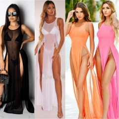 NEW 2019 Sexy Women O Neck Sleveless Beach Long Dress Bikini Cover Up Kaftan Holiday Sleeveless Tops dress Erotic Sex Dresses