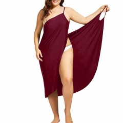 Wine Red Sarong Beach Dress 2019 Holiday Beachwear Women Summer Dress Beach Sexy Robe Spaghetti Straps Big Size Wrap Vestido 5XL