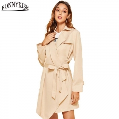 RONNYKISE Long Sleeve Windbreaker Women's Fashion Long Trench Coat and Jacket Autumn Winter Ladies Casual Clothes