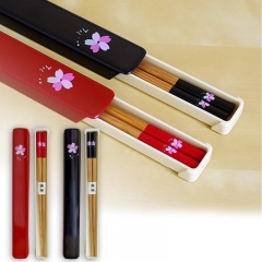 Portable Cherry Blossoms Pattern Japanese Chopsticks Chinese Tableware Chop Sticks w Storage Box Tableware Set