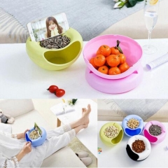 Creative Shape Lazy Snack Bowl Plastic Double Layers Snack Storage Box Bowl Fruit Plate Bowl With Phone Holder For TV