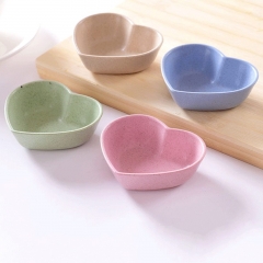 1pcs Cute Love Heart Shape Wheat Straw Bowl Vinegar Seasoning Solid Soybean Dish Sauce Salt Snack Small Plate Kitchen Supplies