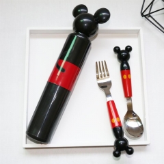 Cartoon Mickey Spoon Fork Set Cute Stainless Steel Dinnerware Portable Kids Eating Utensils Toddler Baby Flatware Tableware