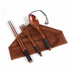 4PCS Set Japanese Wooden Spoon Chopsticks Tableware With Gift Pocket Bamboo Chopstick Portable Wooden Cutlery Sets Travel Suit