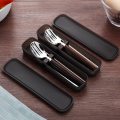 New Universal Black Portable PP Cutlery Set Receptacle Tableware Storage Box with Silicone Pad and Tableware Set