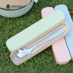 WORTHBUY Portable Dinnerware Set Stainless Steel Travel Tableware With Box For Kid Picnic Cutlery Dinner Set Kitchen Accessories