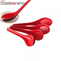 BalleenShiny Long Handle Big Soup Spoon Red Black Teaspoons for Honey Rice Soup Ice Cream Porridge Spoons Cutlery Tableware