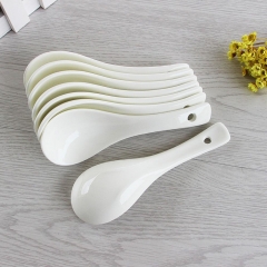 Plain White Bone China Chinese Rice Scoop Spoon Soup Ladle Porcelain Home Restaurant Tableware