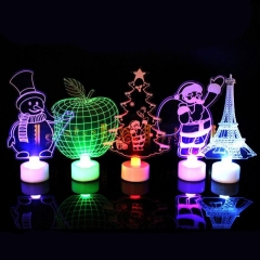 Freeship 3D LED Night Lights Lamp Kids Bedroom Decor Santa Claus/ Snowman/ Towel/ Christmas Tree Flash Light Wedding Party Gifts