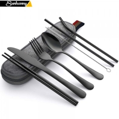 Dinnerware Set Travel Cutlery Set Camping Tableware Reusable Utensils Set with Spoon Fork Chopsticks Straw and Portable Case