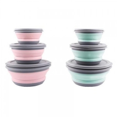 3PCS Portable Silicone Bowl Folding Bowl Salad Dish With Lid Lunch Box Instant Noodle Bucket Kitchen Picnic School Tableware