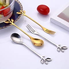 hot Creative Branch Leaves Dessert Spoon /Fork Exquisite Leaf Fruit Fork Coffee Dessert Spoon Gift Tableware Kitchen accessories