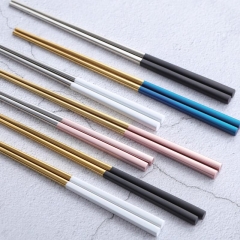 Luxury 304 Stainless Steel Square Chopsticks Titanium Gold Rose Sushi Hashi Colorful Chinese Japanese Chopsticks 1 Pair 23.5cm