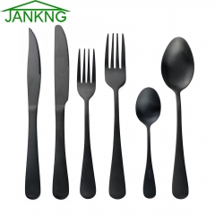 JANKNG Black Matte Dinnerware Stainless Steel Cutlery Western Style Food Steak Knife Fork Dessert Fruit Fork Dining Tableware