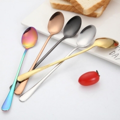 Stainless Steel Scoop Tableware Long Handle Coffee Tea Dessert Spoon Dinnerware for Home Cafe FP8