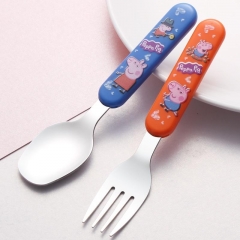 Cartoon Peppa Pig Tableware Spoon Cross Fork Soup Spoon Set Dining Lunch George Action FigureToys Children Birthday Gift