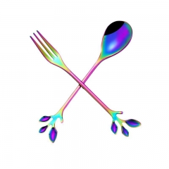 Colorful Cutlery Set Stainless Steel Spoon Dinnerware Fork Knife coffee Spoon Leaf Fruit Tableware Stirring Spoon Kitchen tool