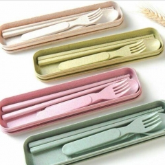 Portable Reusable Spoon Fork Outdoor Camping Travel Cutlery Set Fork Spoon Chopsticks Wheat Straw Tableware Cutlery Set