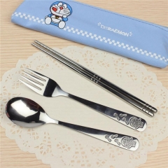 Stainless Steel Cutlery Set Dinnerware Sets Cartoon Doraemon Outdoor Portable Tableware Set with Bag A