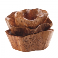 AUGKUN Household Fruit BowlWood Multi-grain Raw Wooden Candy Dish Fruit Plate Grid Wooden Root Carving Tray Wood Fruit Bowl