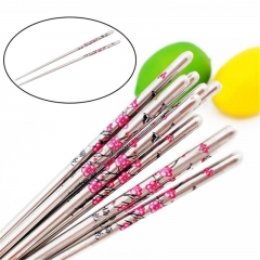 5 Pairs/lot Chopsticks Plum Flower Pattern Minion Chop Sticks Palillos Metal Chopsticks Korean Stainless Steel Chopstick