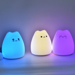 Kawaii Mini Cute Cartoon Night Light Cat Shaped Pat Light Lamp Soft Silicone Nightlight for Kids Toy Gifts Room Decor