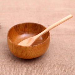 Natural Round Wooden Bowl Soup Salad Noodle Rice Fruit Shock-proof Handicraft Holder Kitchen Handmade Wood Bowl For Kids