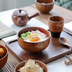 Japanese Style Salad Rice Noodles Bowls Natural Wood Tableware Wooden Bowl Soup 1pcs