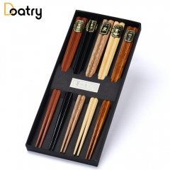 Doatry New 5 Pairs Japanese Korean Reusable Chopsticks Natural Beech Wood Chopsticks Chinese Set Handmade Gift Pack