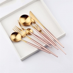 Fancy Design The Pink Handle Golden Sets Cutlery Knife Fork Dinneware Western Teaspoons Tableware For Wedding Party