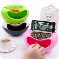 Lazy Snack Bowl Seeds Nuts Candy And Dry Fruits Storage Box Creative Shape Two Layers With Phone Holder For TV