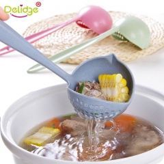 Delidge 2 in 1 Long Handle Soup Spoon Home Strainer Plastic Ladle Strainer Cooking Colander Kitchen Scoop Tableware Tool