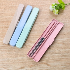 Food Sticks 1 Pair Chinese Chopsticks Wheat Straw 304 Stainless Steel Portable Travel Chopsticks with Storage Box