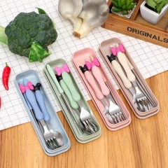 Portable Spoon Fork Chopsticks Tableware Set Student Cutlery Three-Piece Long Handle Dinnerware with Box