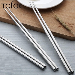 Tofok Chopsticks Stainless Steel Square Sushi Hashi Food Sticks Antiskid Chinese Reusable Metal Iron Stick For Kitchen Tableware