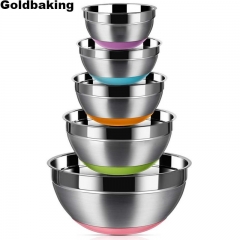 Stainless Steel Mixing Bowls (Set of 5) Non Slip Silicone Bottom Nesting Storage Bowls Meal Mixing Prepping 1.5-2 - 2.5-3.5 -5QT