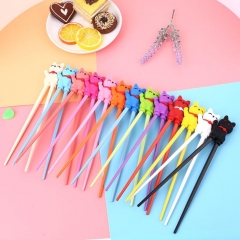 1Pair Children Chopsticks Training Helper Learning Trainers Cartoon Cat Fun Chopsticks for Kids Tableware Dinner Eat Multi Color