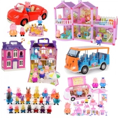 Peppa Pig George pepa pig Family  friends Toys Doll Real Scene Model Amusement park house PVC Action Figures new year pig toys