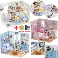 Doll House Furniture DIY Miniature Model Dust Cover 3D Wooden Dollhouse Christmas Gifts Toys For Children Kitten Diary H013 #E