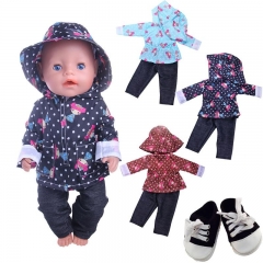 Cute Pattern Casual Raincoat 3Pcs=Hat+Coat+Pants Fit 18 Inch American&amp;43 CM Baby Doll Clothes Accessories,Girl's Toys,Generation