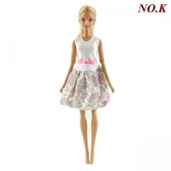 1 PCS Handmade Fashion Outfit Short Dress Cartoon Cute Pattern T-shirt Leggings Trousers Accessories Clothes for Barbie Doll Toy