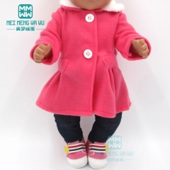 Clothes for doll fit 43cm toy new born doll and American doll accessories fur collar coat + baby tights